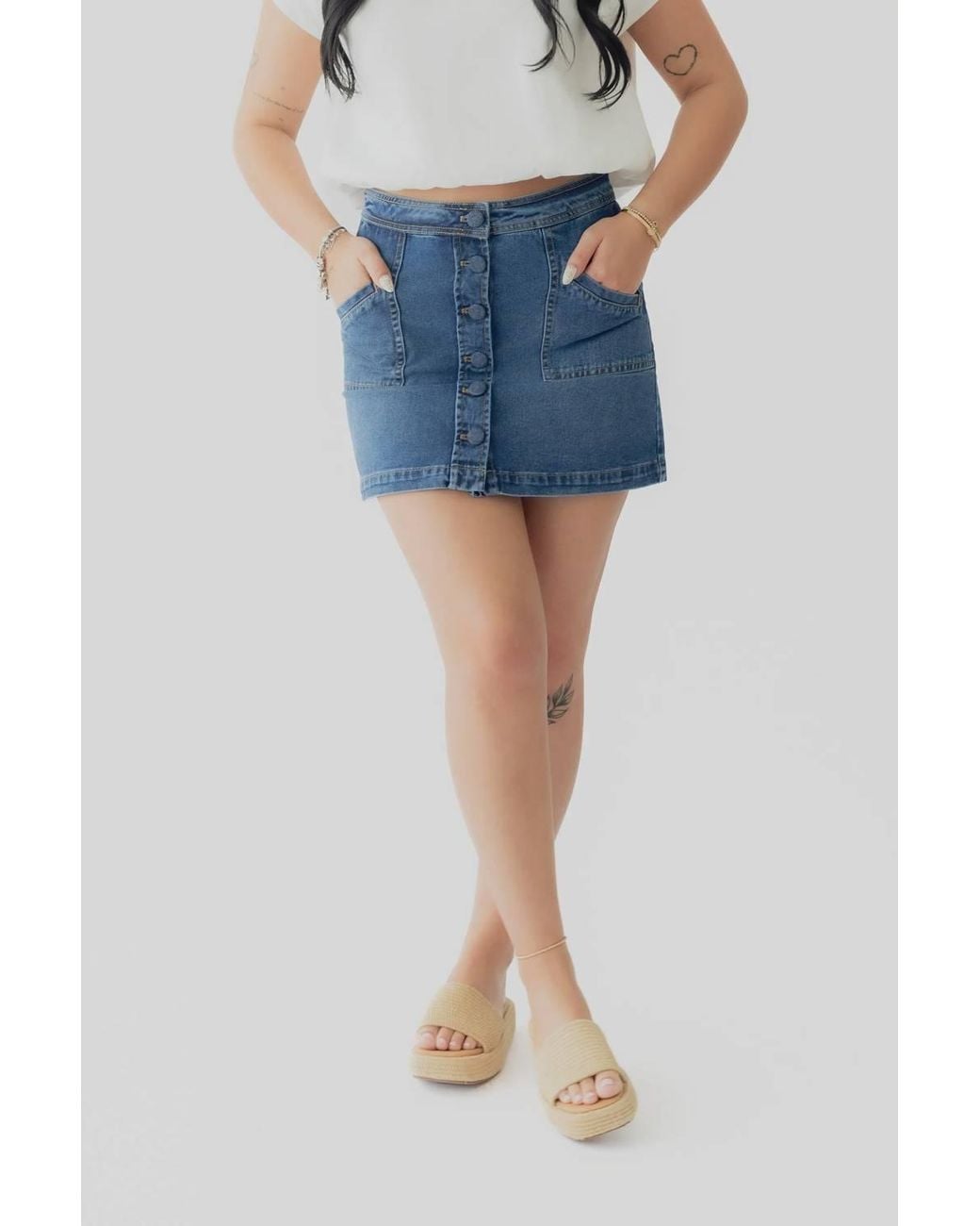 Dex Blue Button Front Mini Skirt