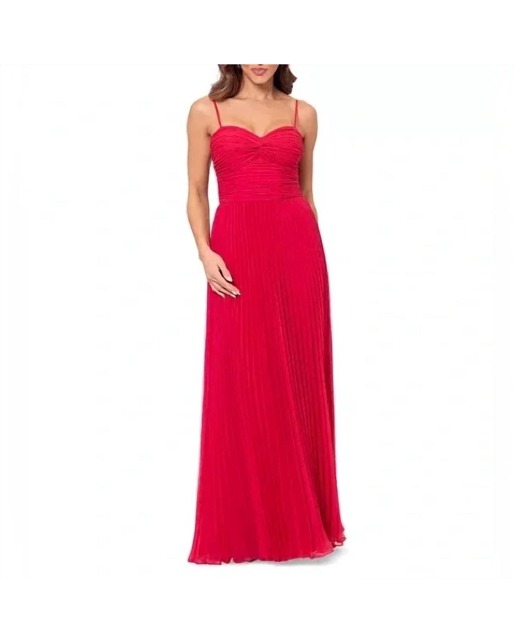 Xscape Red Rushed Pleated Gown