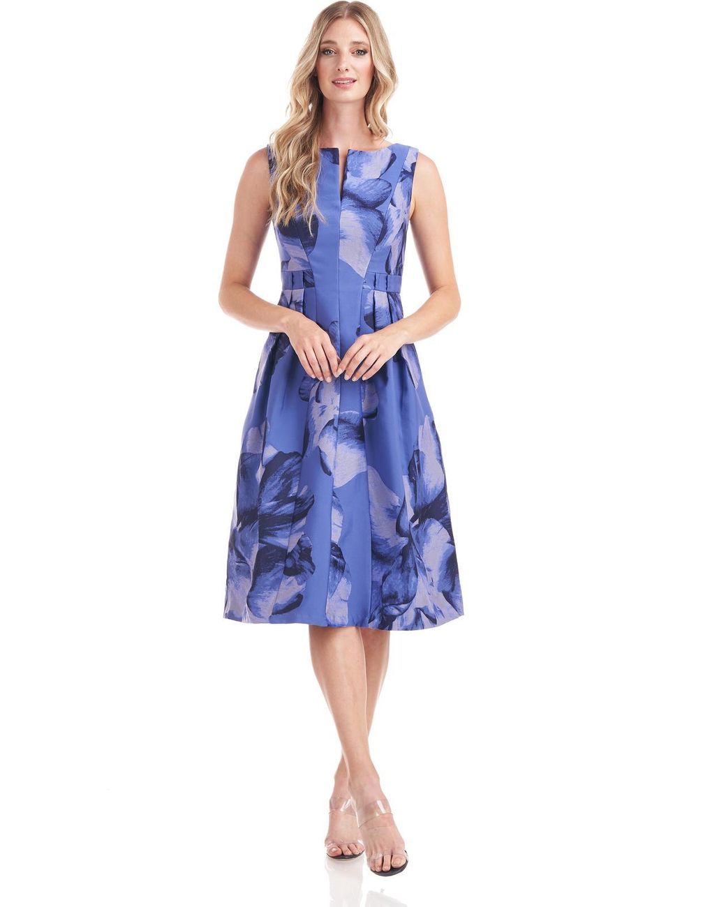 Kay Unger Floral Midi Cocktail And Party Dress in Blue | Lyst