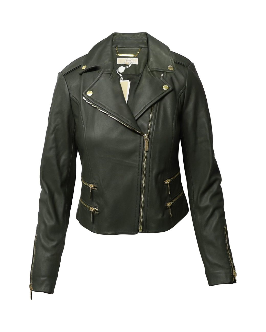 Michael kors green leather jacket discount