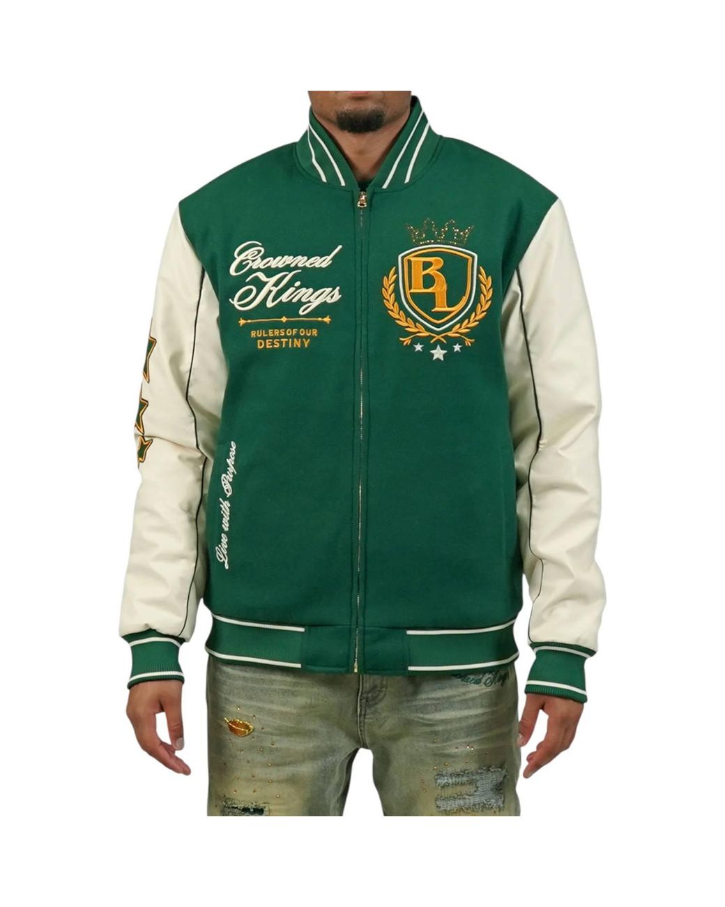 Black Leaf Green Crowned Kings Bomber Jacket for men