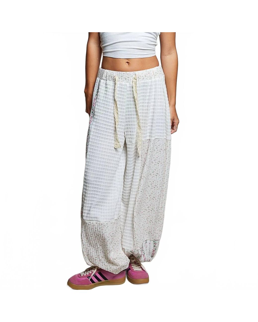 Pol Gray Cottage Patchwork Balloon Pants