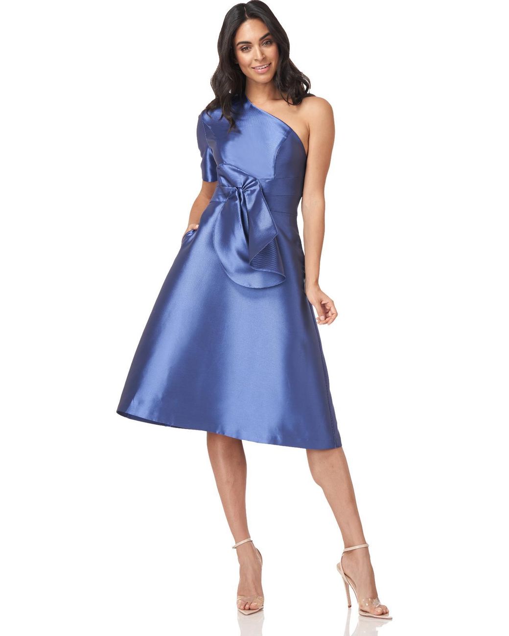 Kay Unger Lucie One Shoulder Midi Cocktail And Party Dress in Blue Lyst
