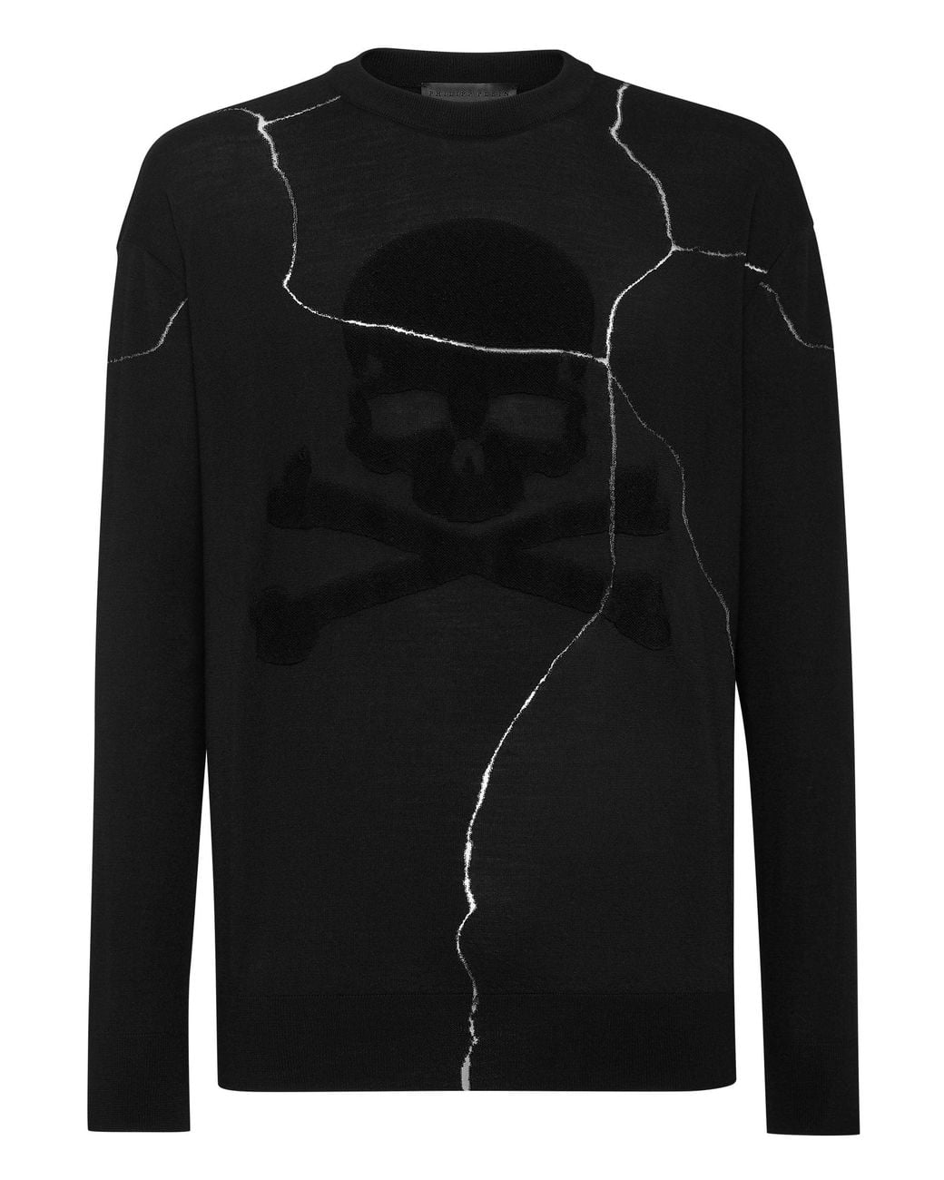 Philipp Plein Black Wool Pullover Round Neck Ls Skull & Bones for men
