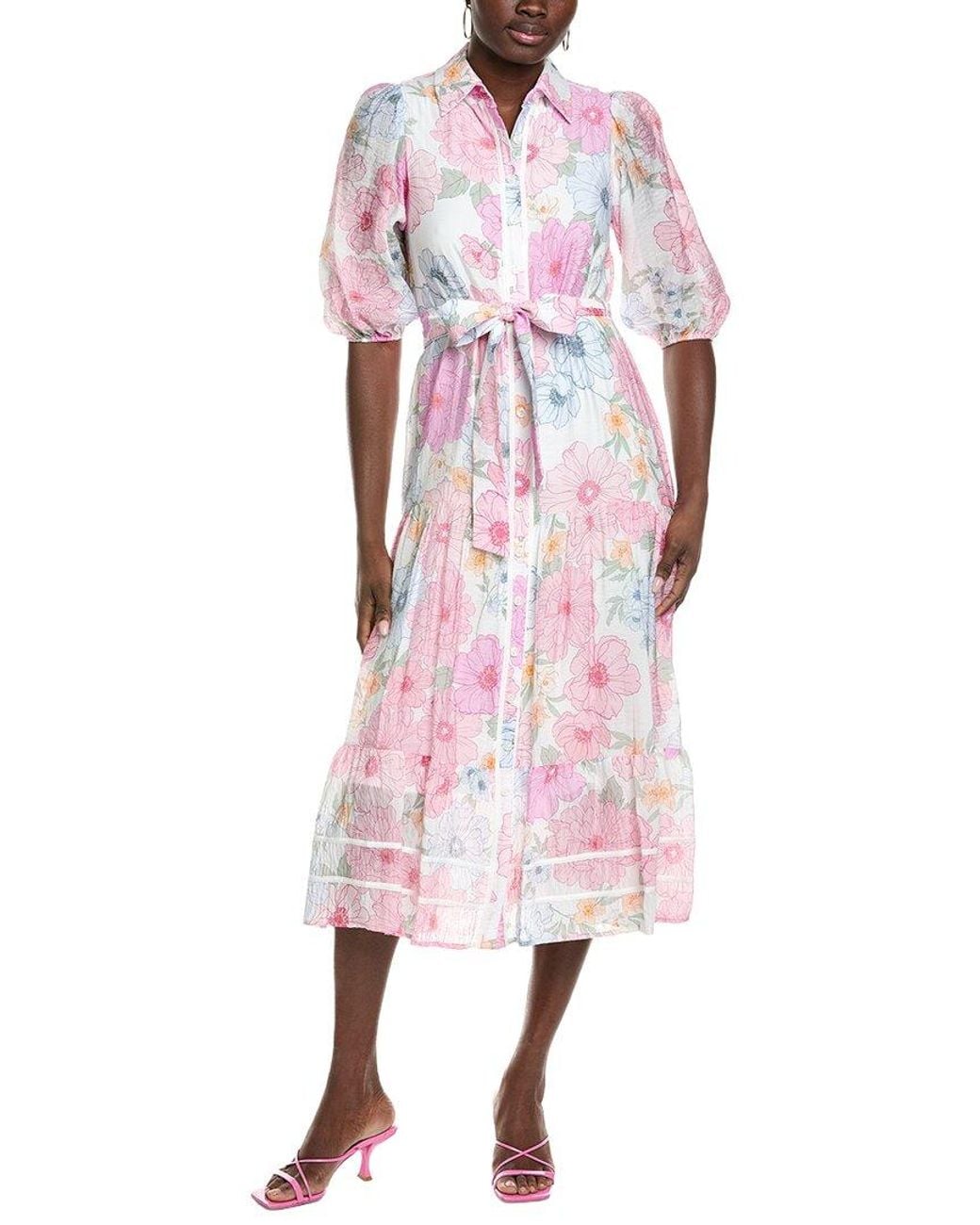 Maison Tara Pink 3/Sleeve Midi Dress