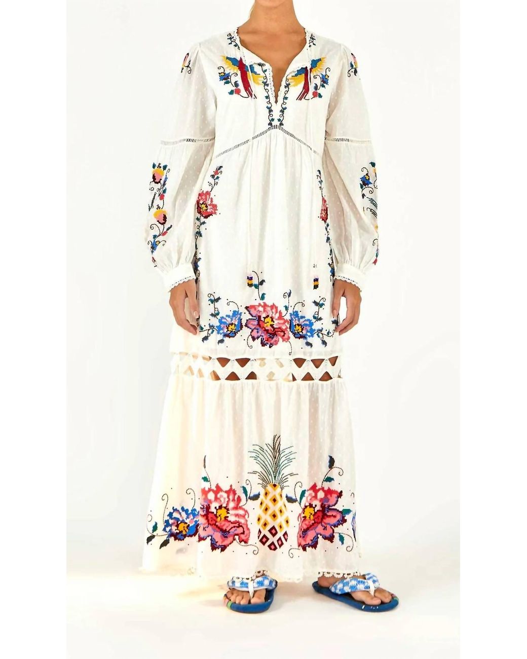 FARM Rio Macaw Cross Stitch Embroidered Maxi Dress in White Lyst