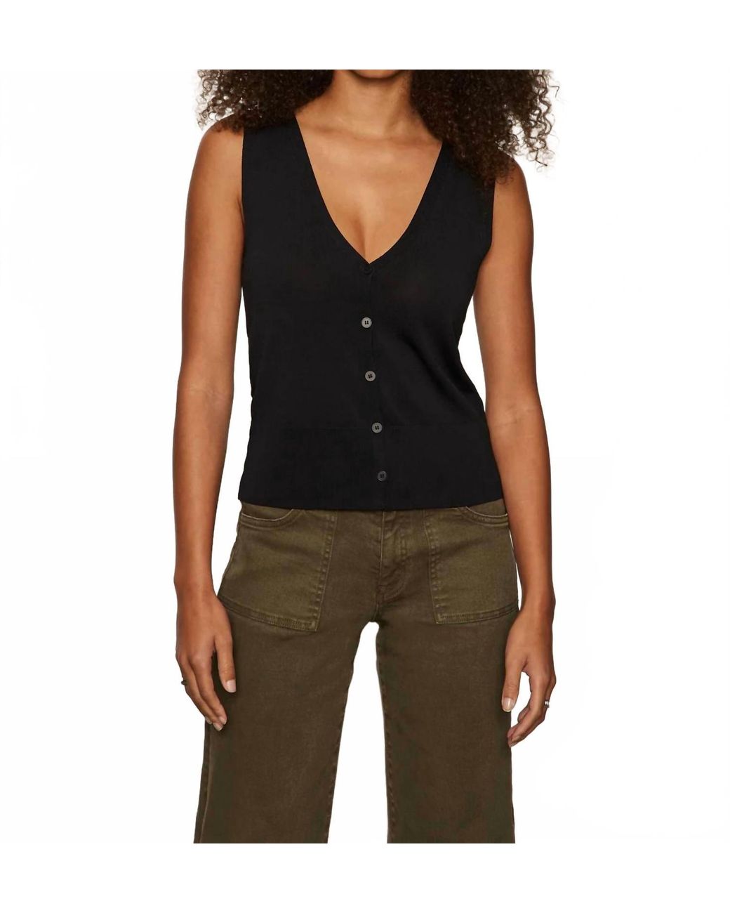Sanctuary Knitted Button Front Top in Black | Lyst