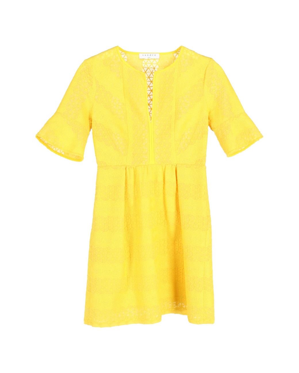 Sandro Sandro Crew Neck Mini Dress in Yellow | Lyst