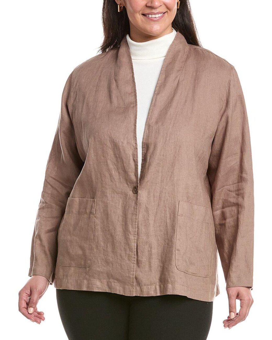 Eileen Fisher Brown Plus Button Jacket