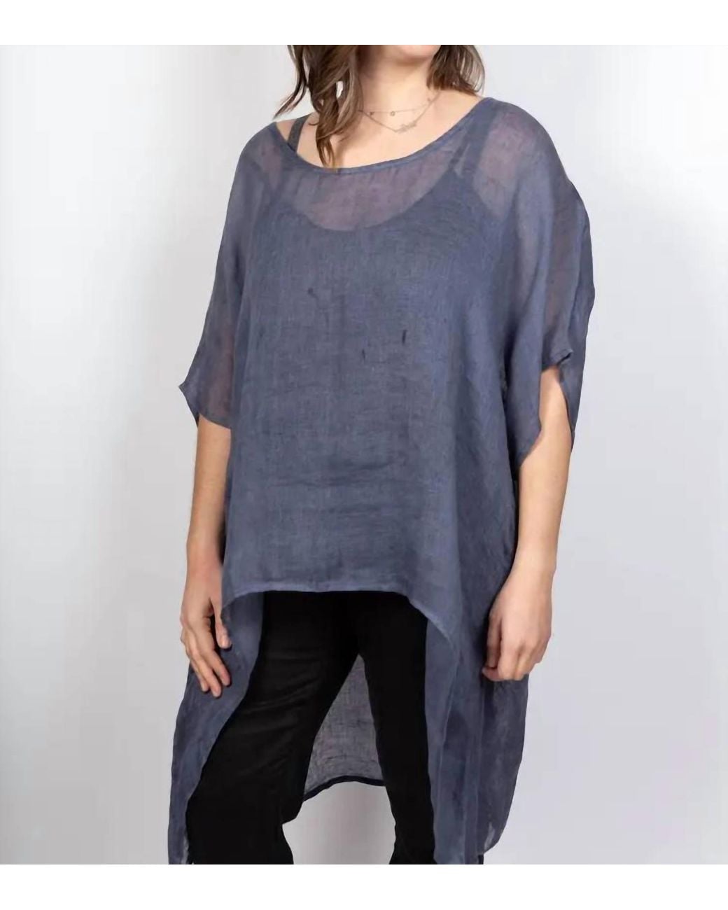 Umgee Blue V Neck Kaftan Tunic