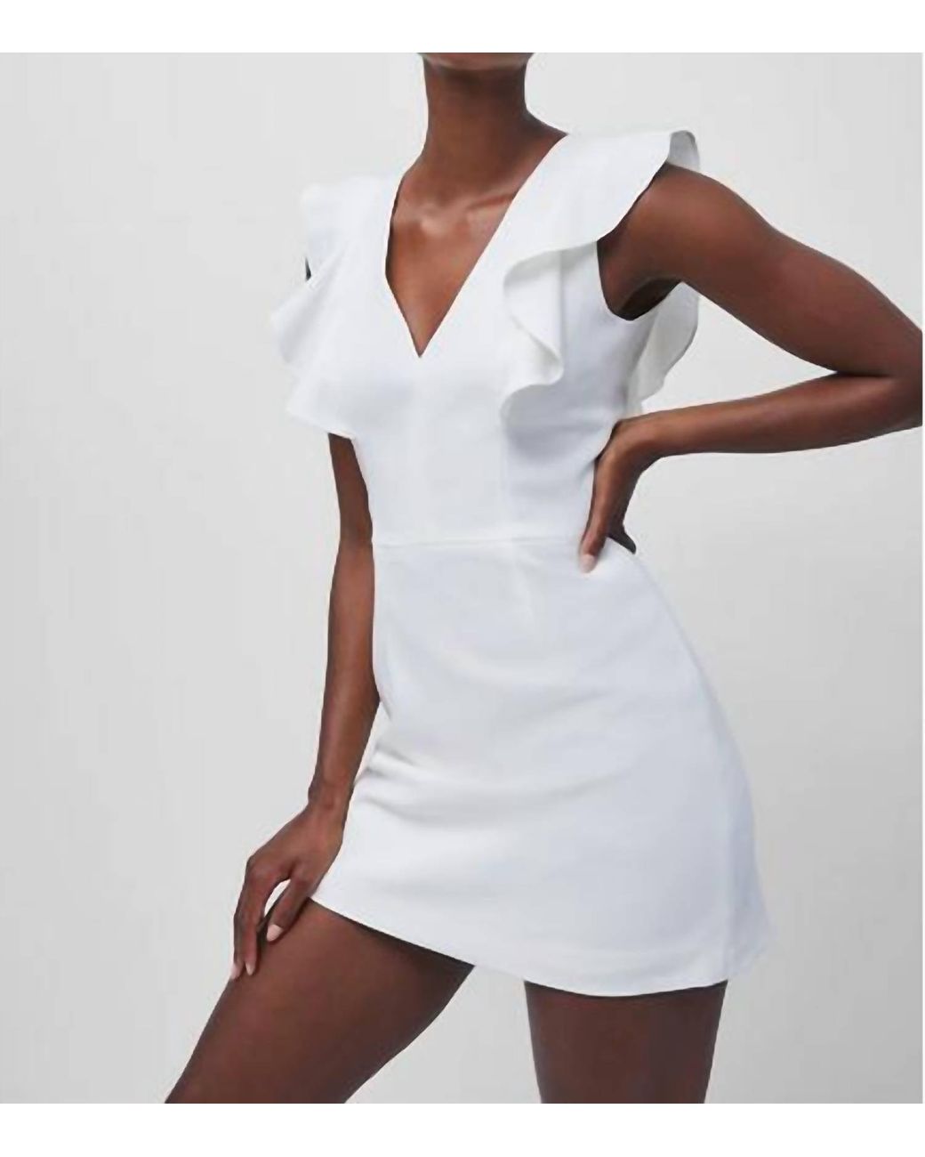 French Connection Whisper Ruffle V Neck Dress In Summer White Lyst