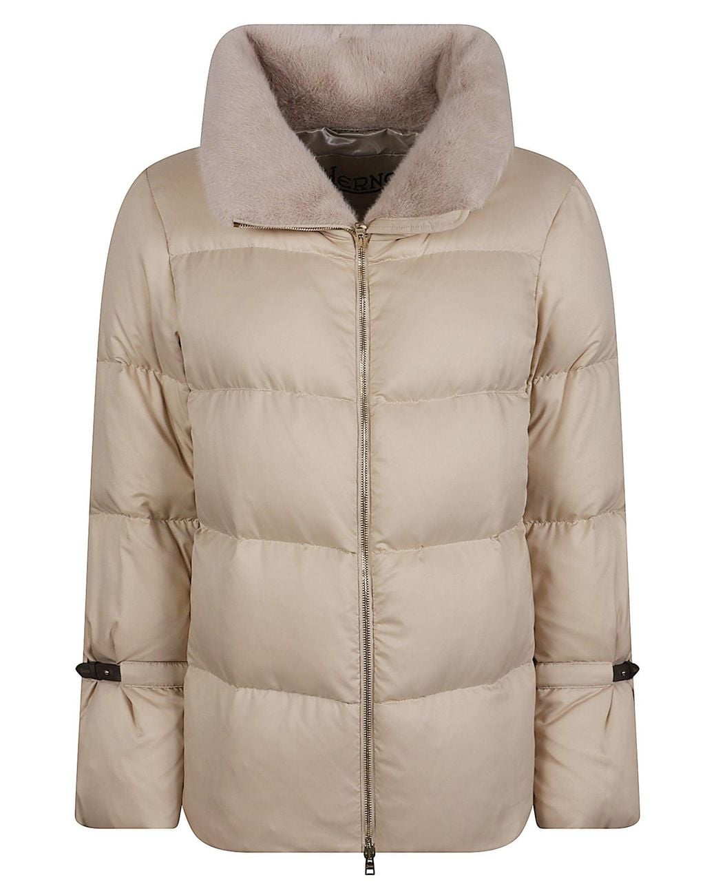 Herno Natural Quilted Padded Down Jacket With Plush Collar And Adjustable Straps