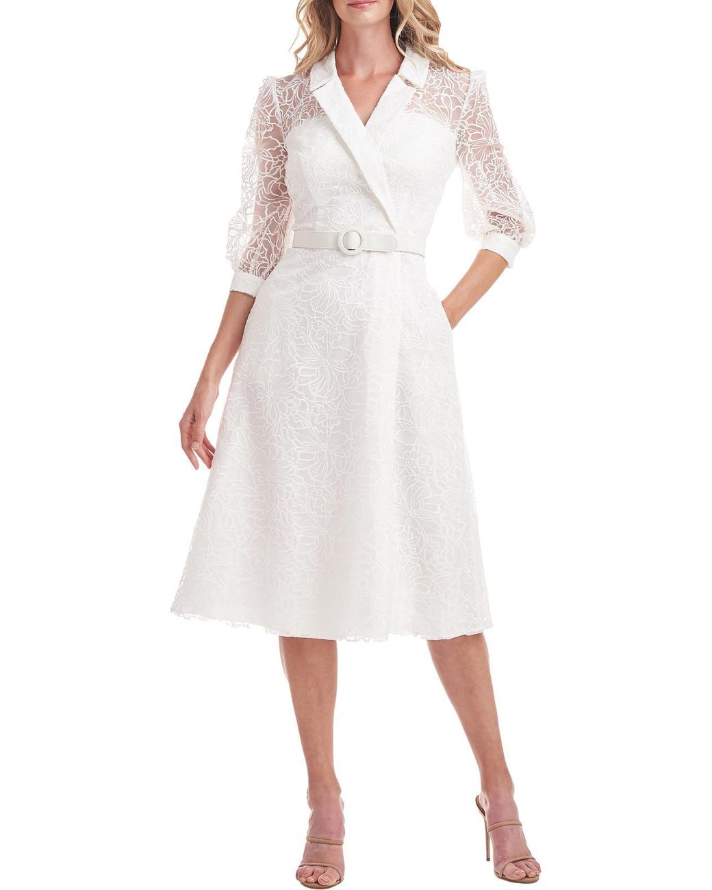Kay Unger Khloe Lace Midi Cocktail And Party Dress in White Lyst