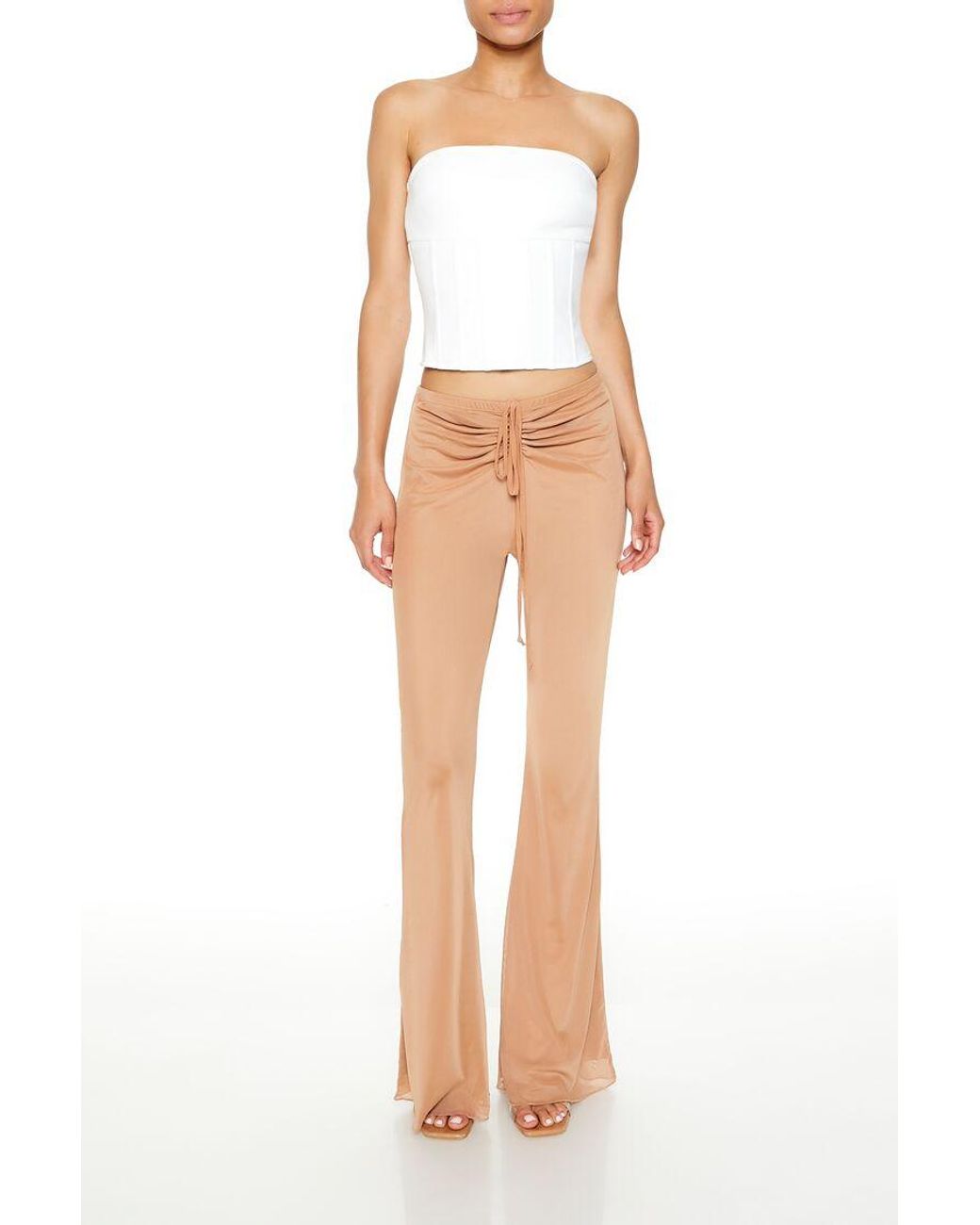 Forever 21 White Ruched Drawstring Mesh Pants