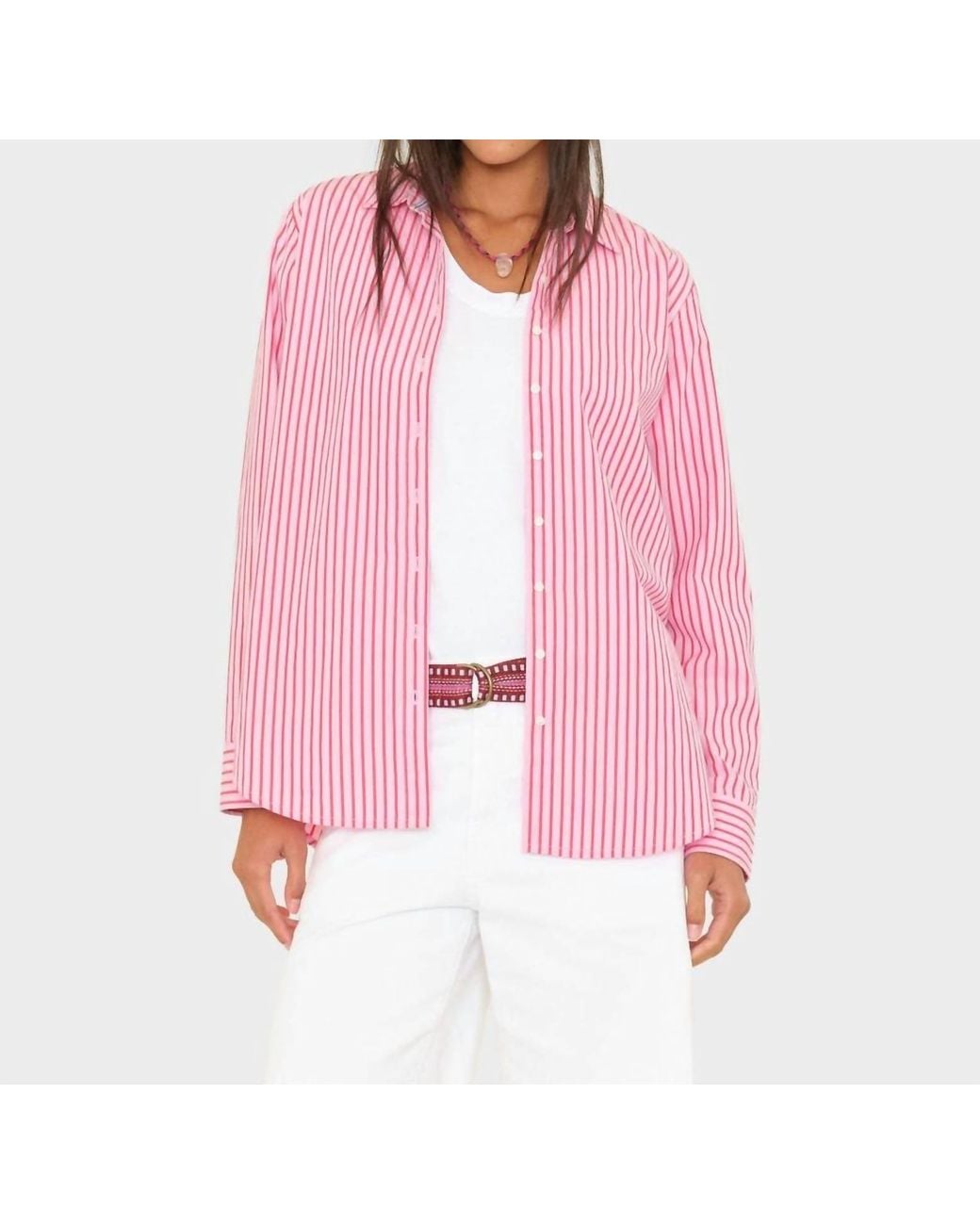 Xirena Pink Button Down Stripe Shirt