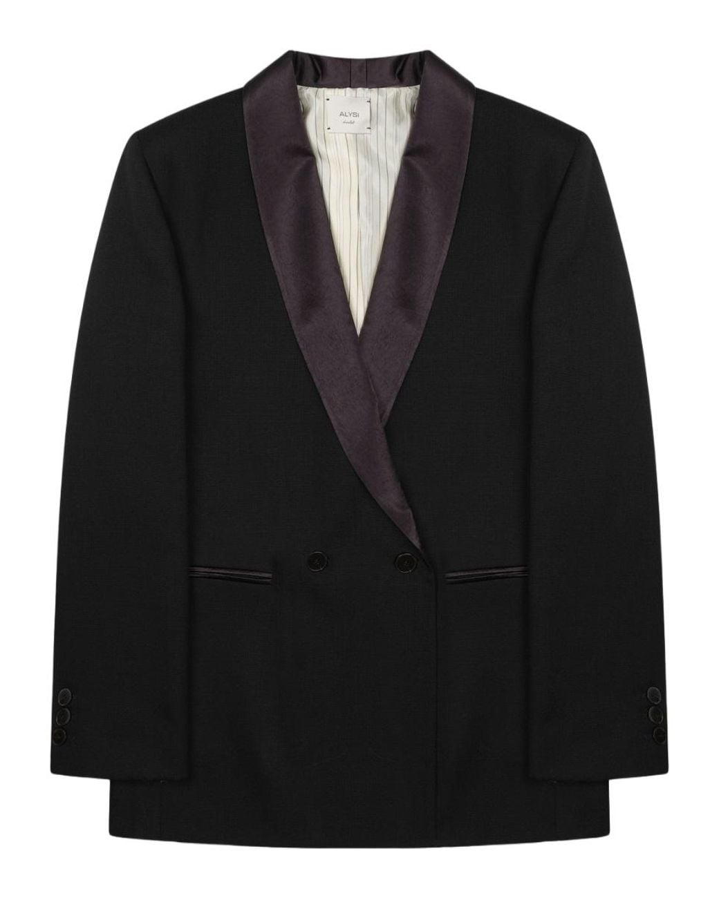 Alysi Black Weave Double-Breasted Virgin Wool Blazer