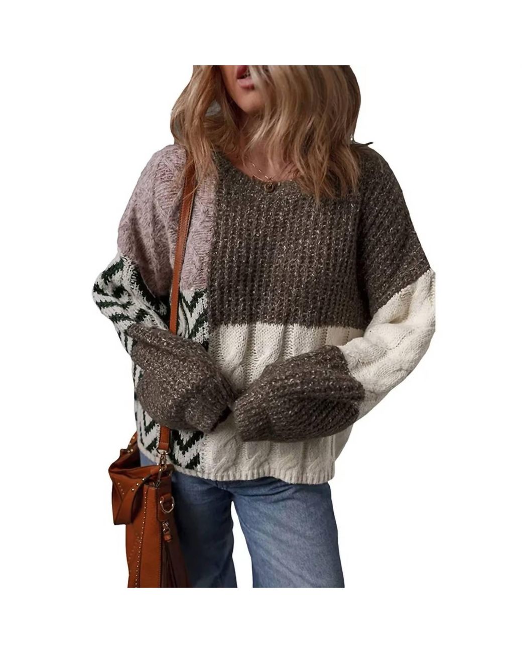 66Disco Brown Patchwork Sweater