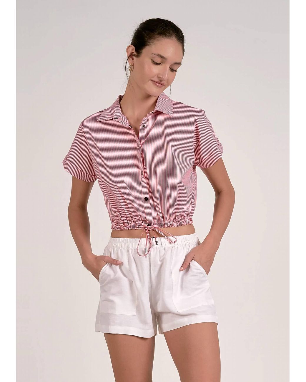 Elan Pink Maren Striped Button Snap Top