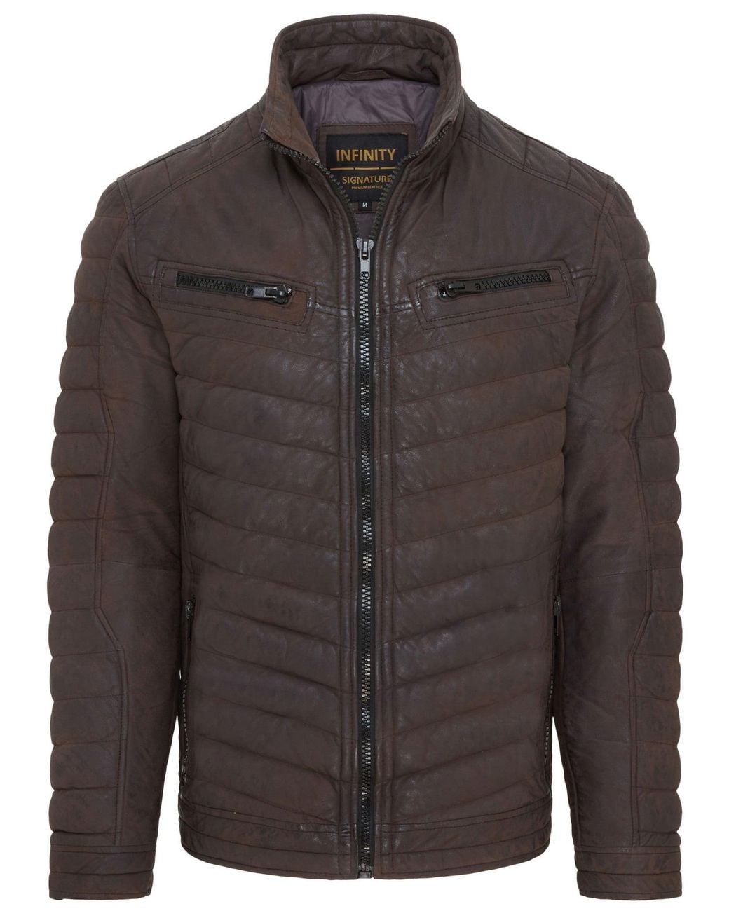 Infinity Leather Gray Quilted Puffer Leather Bomber Jacket for men