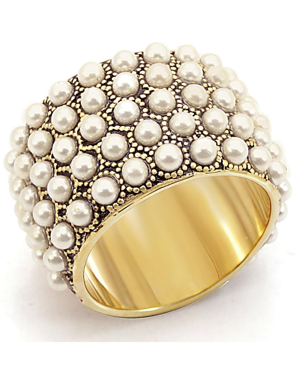 Fashnzfab Brass Ring With Synthetic Pearl in Metallic | Lyst