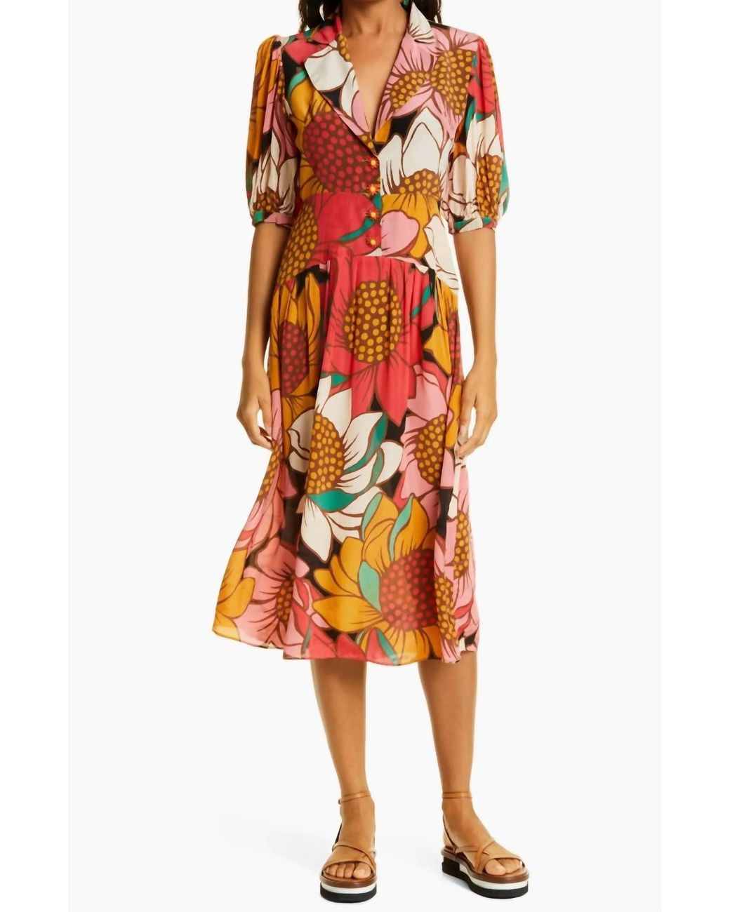 FARM Rio Colorful Sunflowers Midi Dress in Orange Lyst