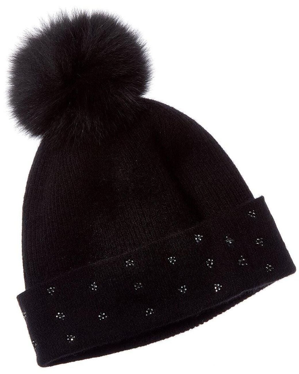 Forte Black Cashmere Crystal Cuff Cashmere Hat