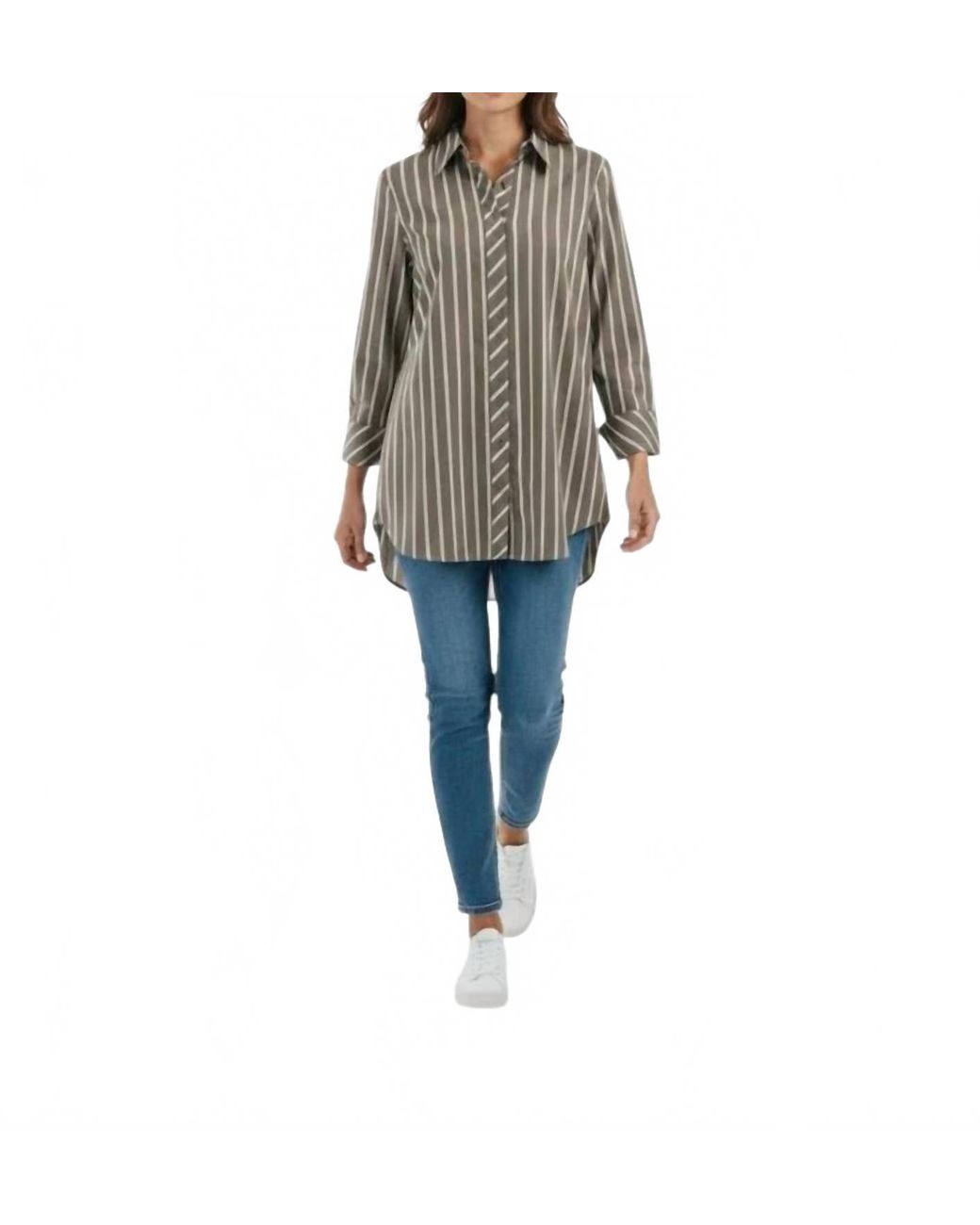 Brax Green Viki Striped Button Up Top