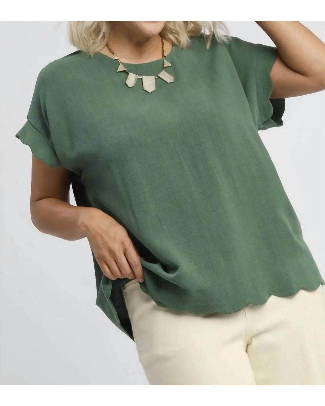 Umgee Green Scalloped Hem Top