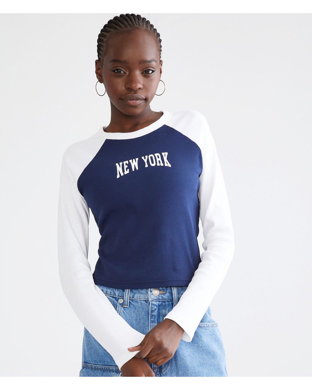 Aéropostale Long Sleeve Seriously Soft Los Angeles Cropped Graphic 2Fer Tee