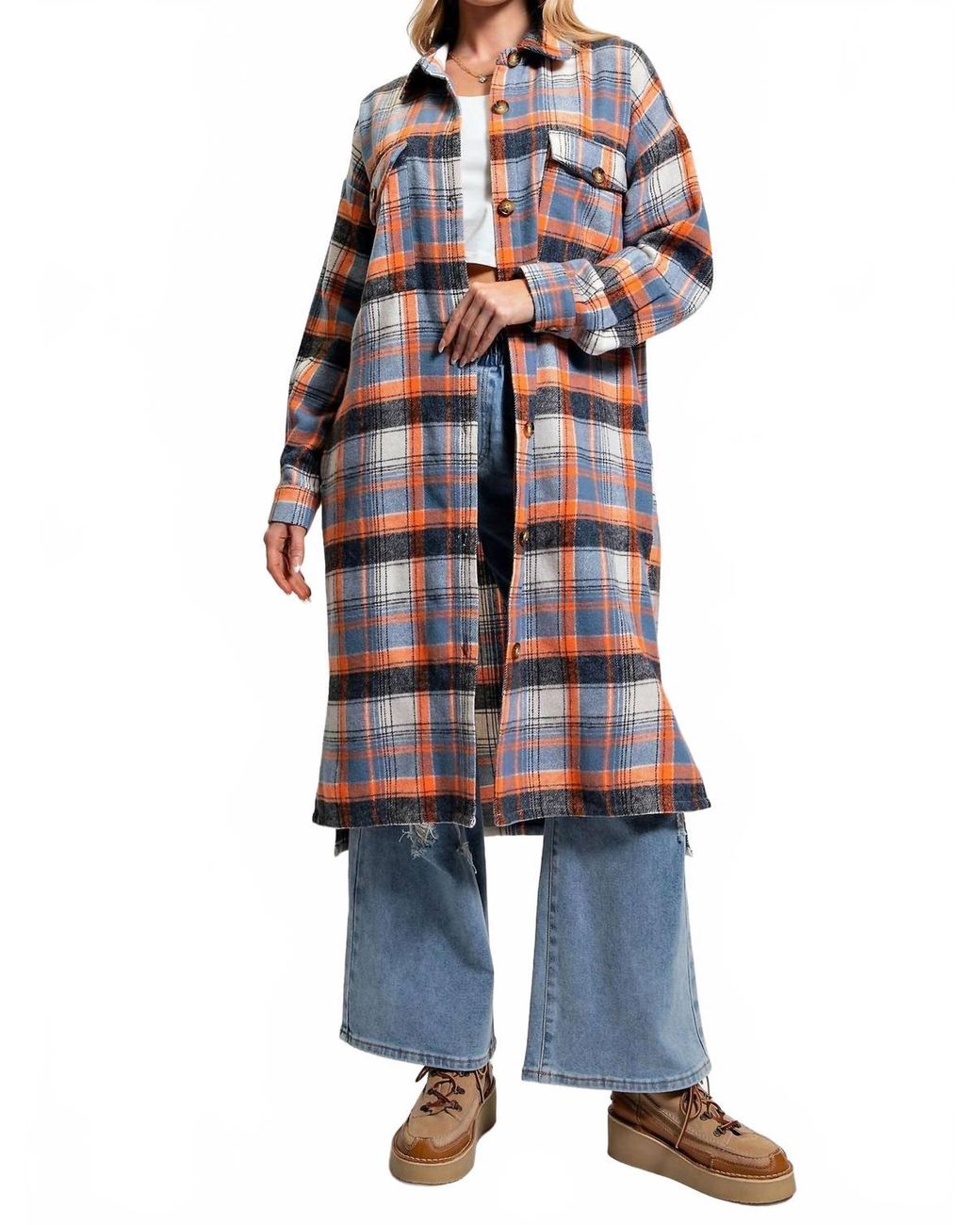 Easel Blue Plaid Button Down Jacket