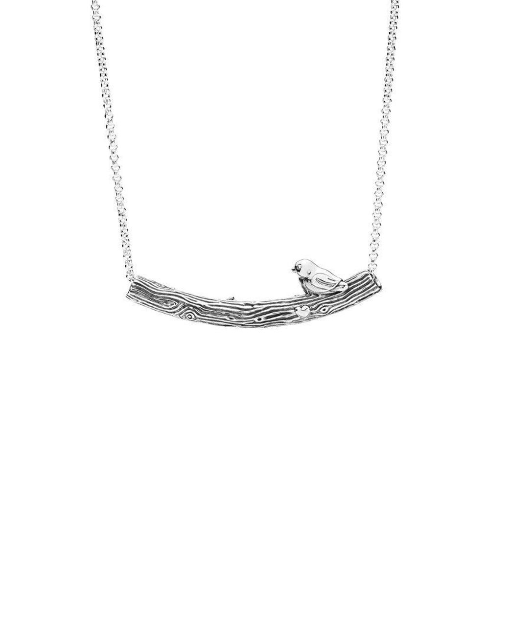 PANDORA Silver Spring Bird Bar Necklace 