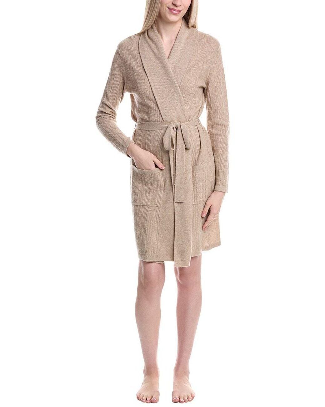 Sofiacashmere Natural Herringbone Texture Cashmere& Wool-Blend Robe