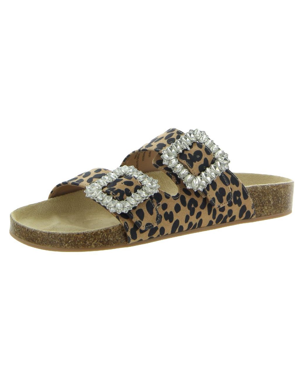 Steven New York Somers Leather Rhinestone Footbed Sandals in Brown | Lyst