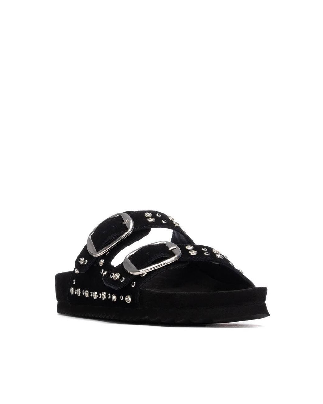 Xti Black Suede Double Strap Buckle Sandals