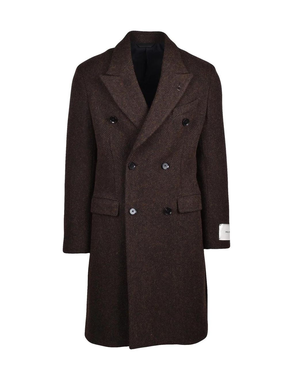 Paoloni Black Lined Double-Breasted Wool-Blend Coat for men