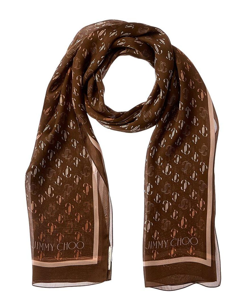 Jimmy Choo Logo Silk Scarf in Brown | Lyst