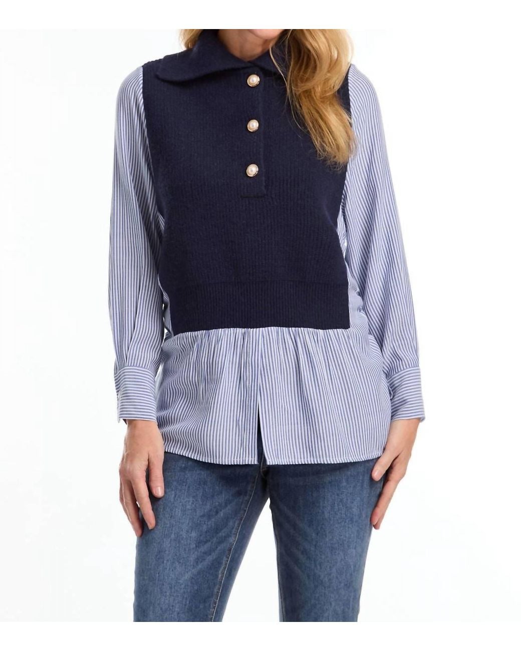 Fdj Blue Mixed Media Sweater