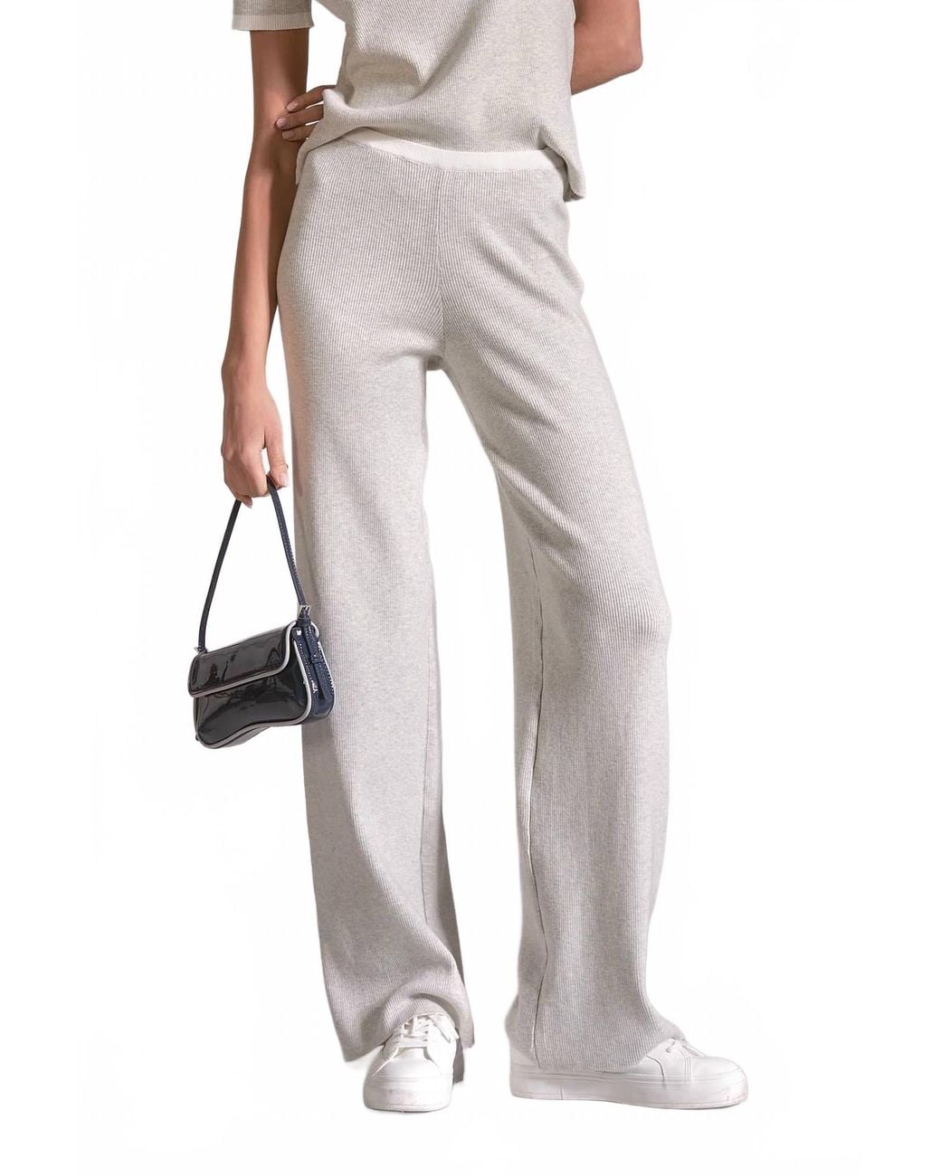Elan White Ribbed Lounge Pants