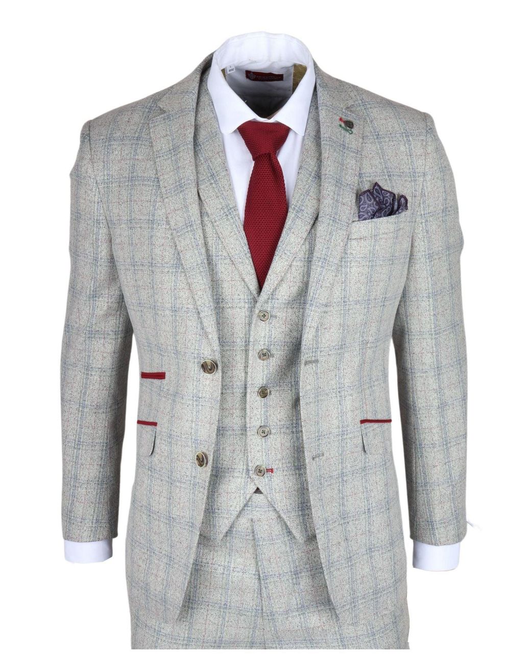 Robert Simon Gray Andrew 3 Piece Checked Suit for men