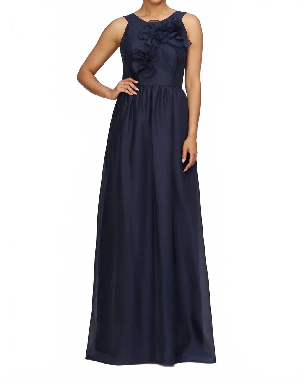 Kay Unger 3D Floral Halter Fit-And-Flare Gown in Blue | Lyst
