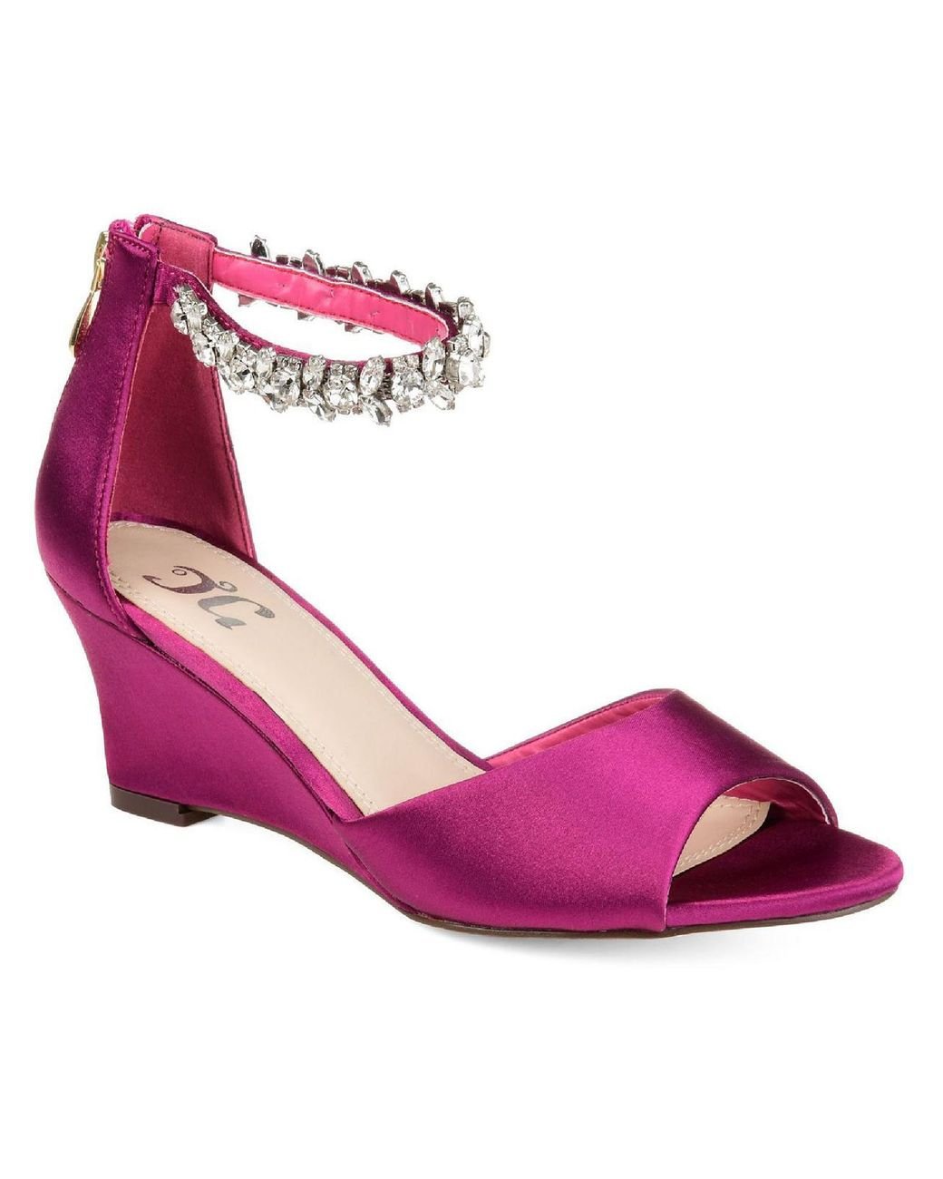 Journee Collection Connor Satin Ankle Strap Wedge Sandals In Pink Lyst