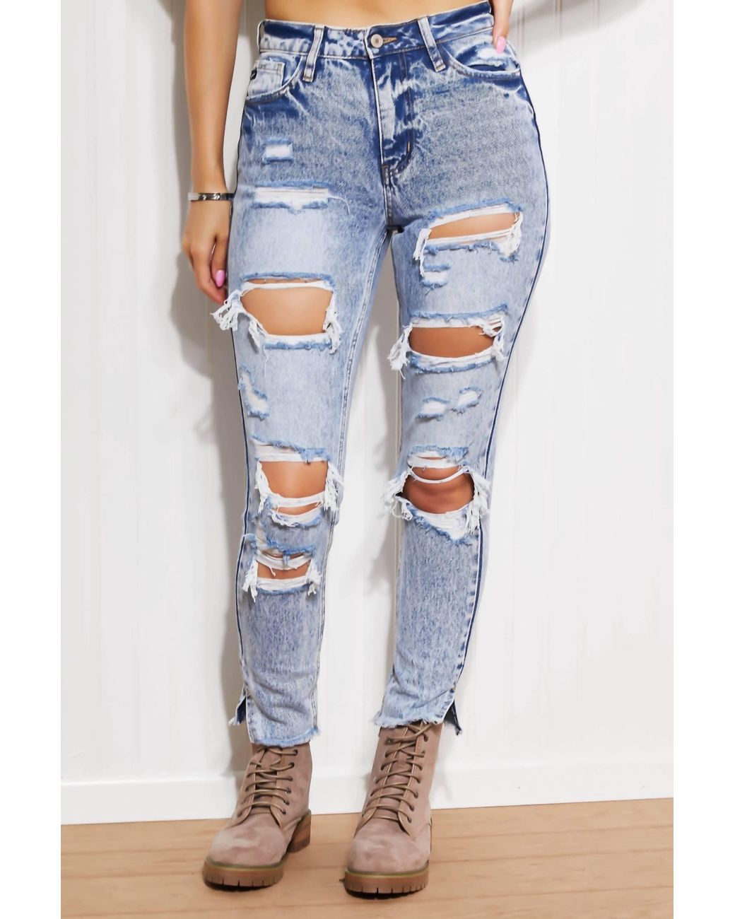 Kancan Taylor Full Size High Rise Distressed Mom Jeans in Blue Lyst