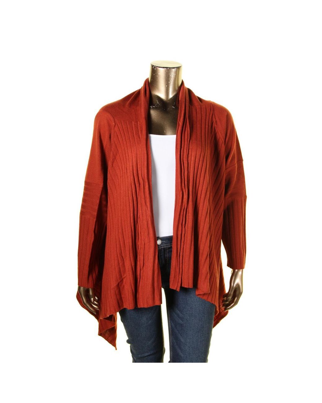 Love Scarlett Plus Open Front Ribbed Cardigan Sweater in Red | Lyst