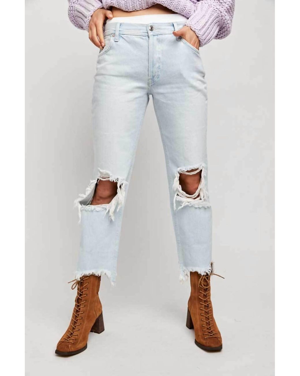 We The Free, Jeans, Free People Maggie Straight Leg Mid Rise Distressed  Denim Jeans Paradise Blue