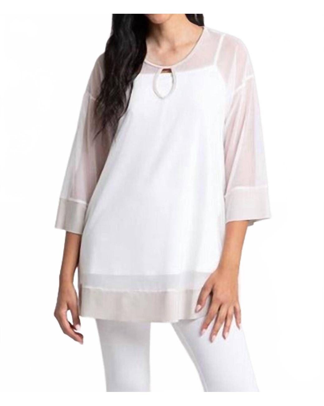 Sympli White Mesh Keyhole Tunic