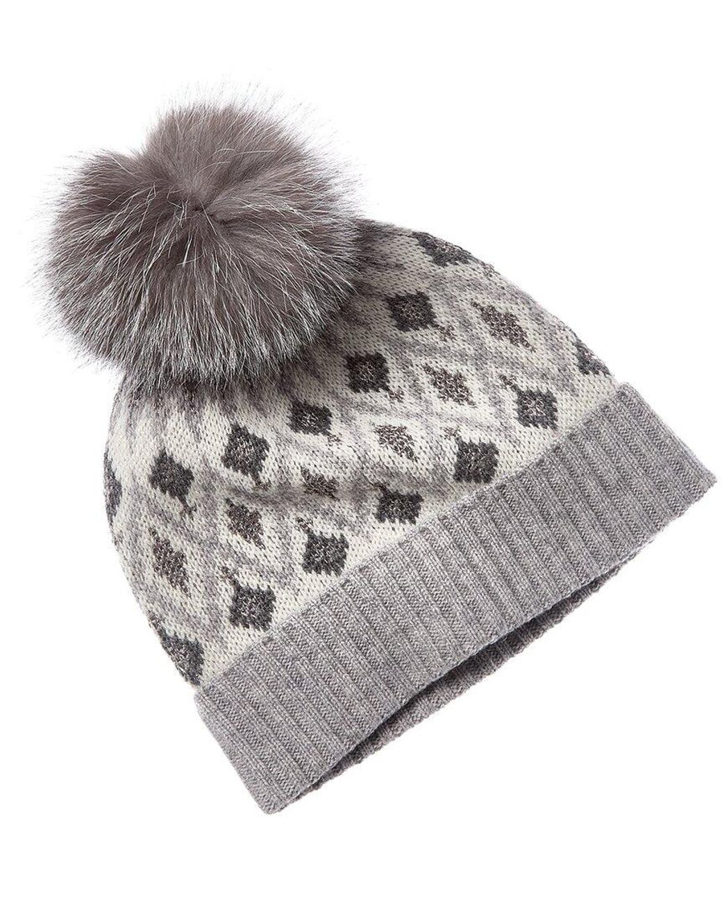 Sofiacashmere Gray Lurex Fairisle Wool & Cashmere-Blend Hat