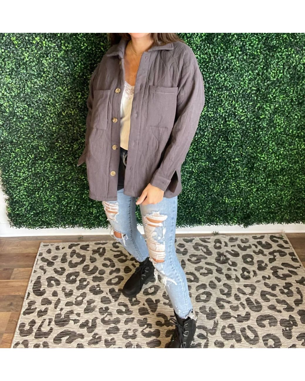 Bibi Quilted Gauze Jacket In Charcoal in Green Lyst