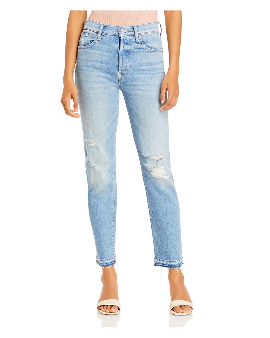 Mother Hiker Hover Distressed High Waist Straight Leg Jeans in Blue | Lyst