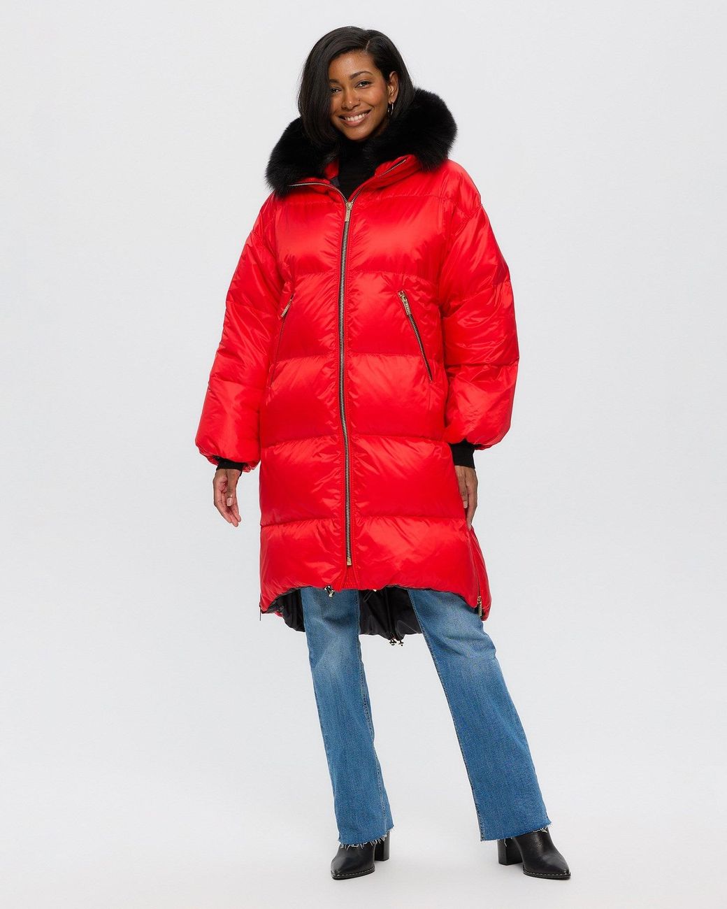 Gorski Après-ski Jacket With Detachable Fox Hood Trim in Red | Lyst