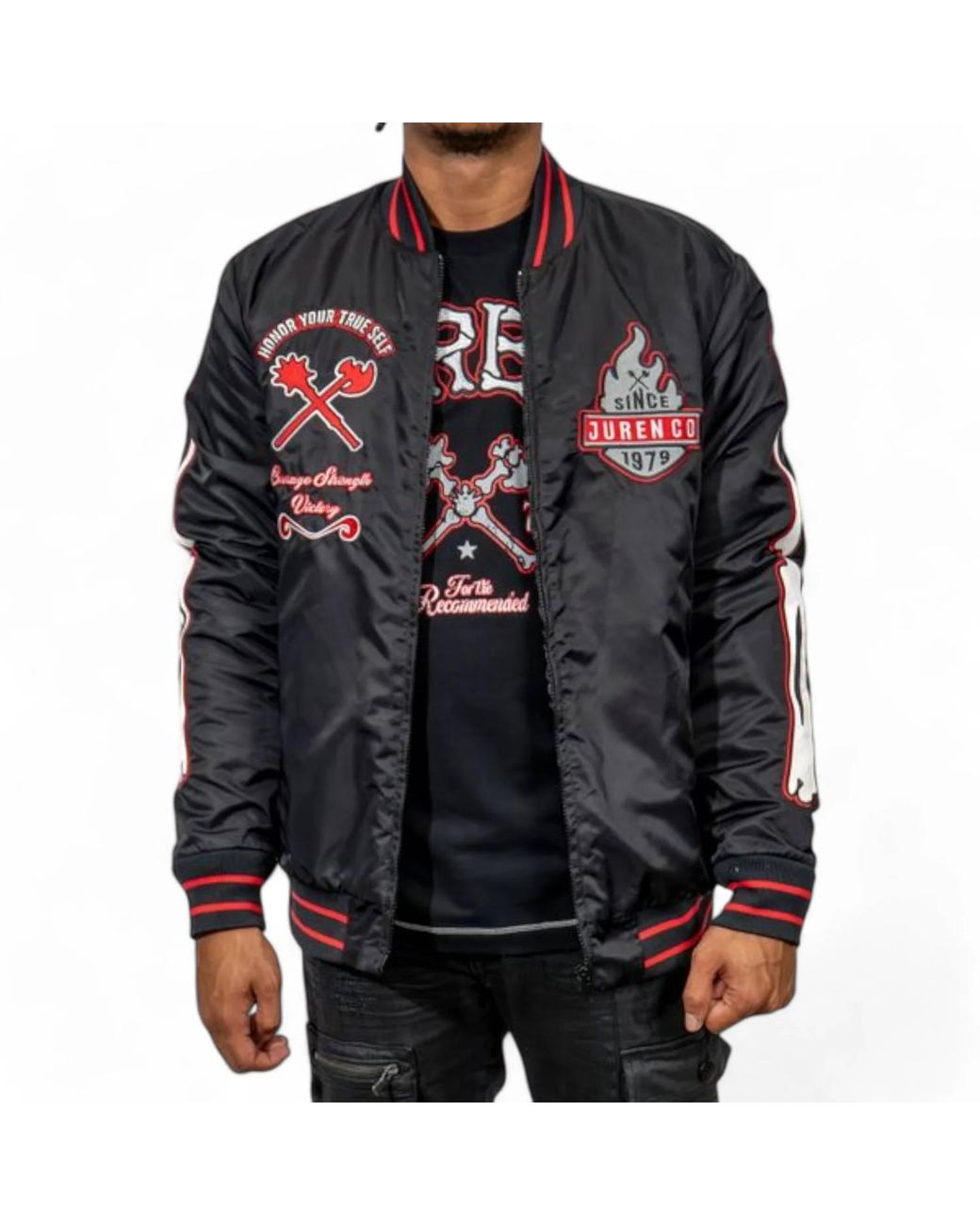 JUREN Black Bones Bomber Jacket for men